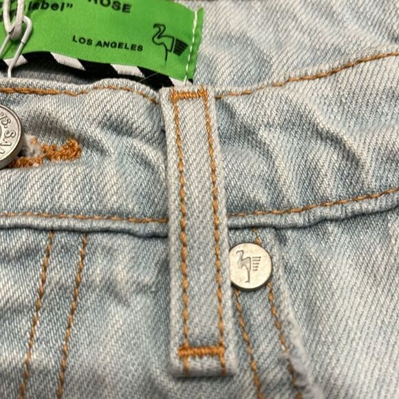 Free People NWT Sandrine Rose distressed light wash denim shorts neon zipper 26 - Picture 5 of 9